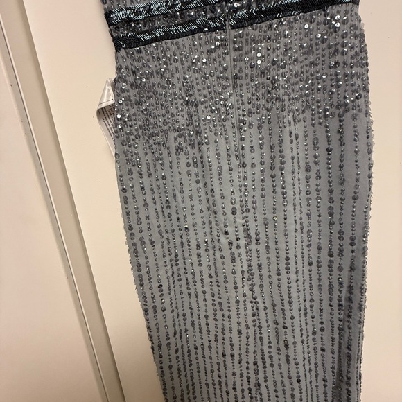 NWT | Mac Duggal A10509 Platinum Gray Sleeveless Beaded Midi Dress Size 4 - Picture 10 of 12